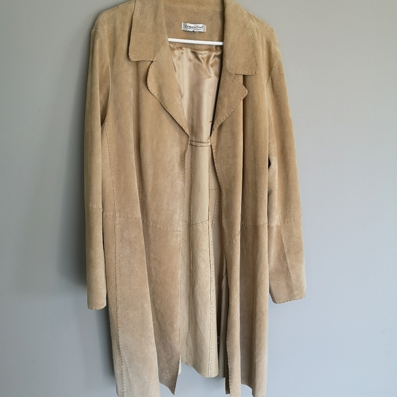 Vintage 100% Genuine Leather Long Suede Open Front Southwestern Boho Coat - Picture 12 of 16